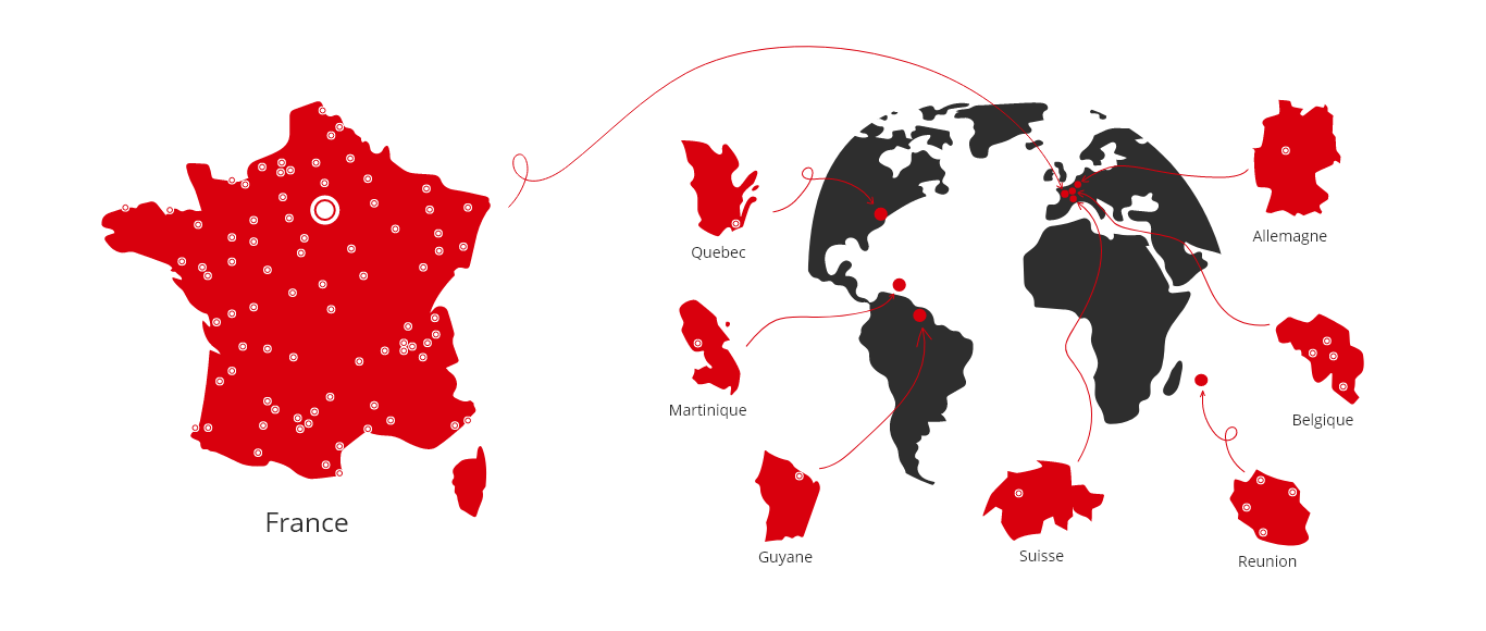 une carte du monde et une carte de France indique les différents points de vente Canal BD
